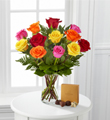 1 Dozen Long Stem Mixed Roses with Godiva - VASE INCLUDED