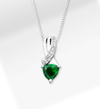 6mm Synthetic Emerald Trillion with Diamond Accent Sterling Silver Pendant Necklace