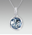 10mm Round Swiss Blue Topaz with Created White Sapphire Sterling Silver Pendant