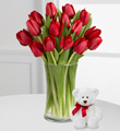 Red Carpet Ready Tulip Bouquet with Bear - 15 Stems
